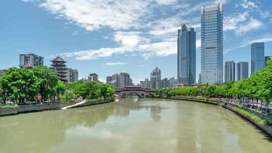 成都九眼桥安顺廊桥府南河城市风光白昼延时