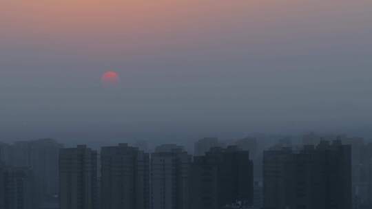 城市高楼雾霾日出环境保护空镜
