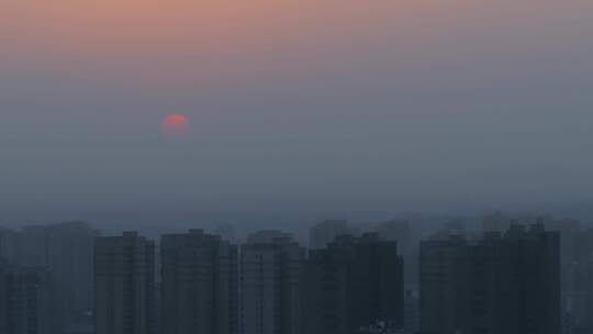 城市高楼雾霾日出环境保护空镜视频素材模板下载