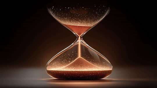 金色流沙缓缓流动于精美沙漏之中