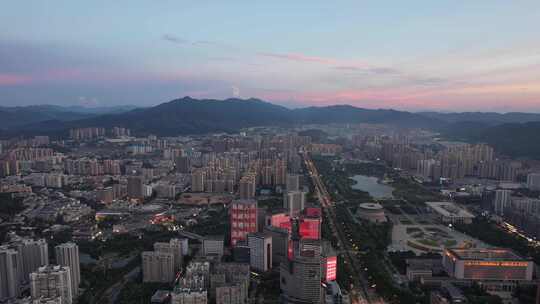 福建龙岩城市落日晚霞夕阳航拍