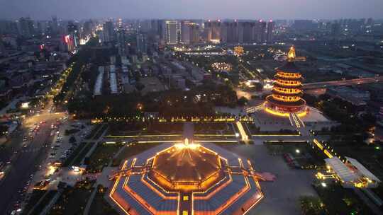 河南洛阳隋唐洛阳城夜景航拍