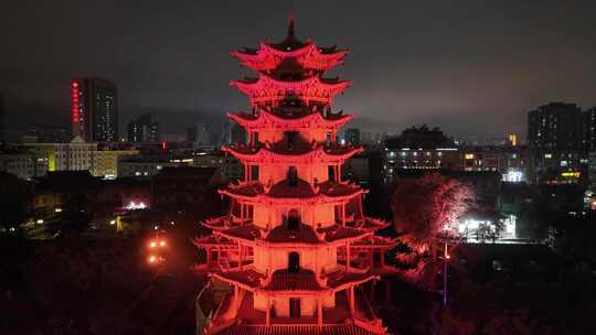 甘肃张掖木塔寺夜景灯光航拍