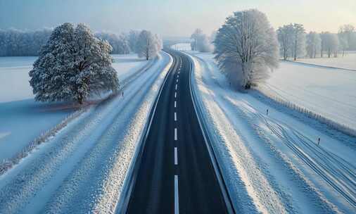 【4K高清】雪域公路道路雪景冬天唯美景色