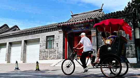 北京胡同人力黄包车旅游观光车市井烟火气