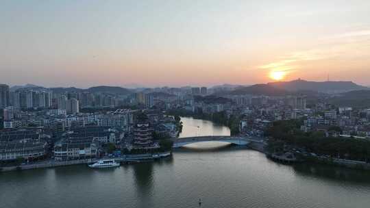 惠州合江楼航拍夕阳下的东江古城区旅游景点