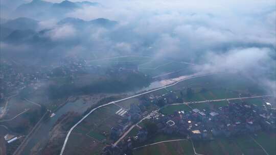 浙江衢州开化山区农村云海风景风光航拍延时