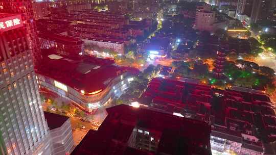 浙江省宁波市海曙区城隍庙天封塔夜晚夜景车流航拍延时城市风景视频素材9视频素材模板下载
