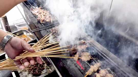 羊肉串 烤羊肉串 羊肉串夜市 美食视频素材模板下载