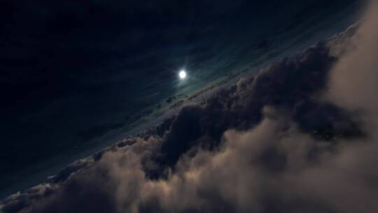 穿过云层飞向明亮的满月