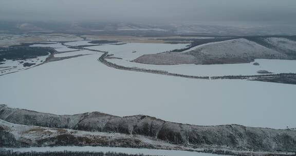 航拍大兴安岭冬季林海雪域大地