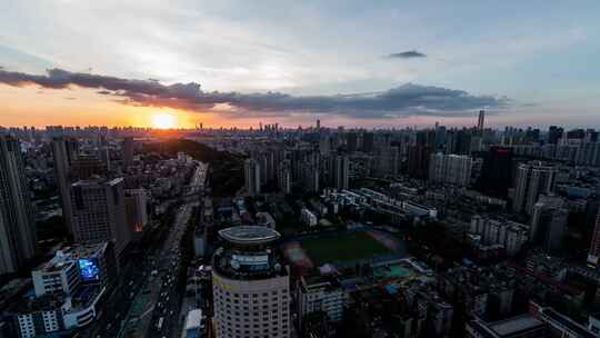 湖北武汉城市中心区日转夜延时