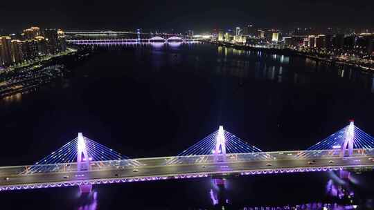 合集江西南昌赣江朝阳大桥夜景航拍