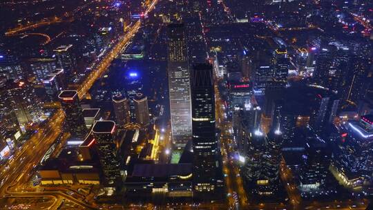 城市夜景车流航拍延时4k