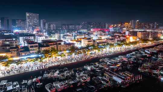 北海侨港夜市航拍延时视频素材模板下载