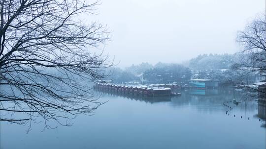 杭州西湖水上运动中心训练基地雪景延时视频