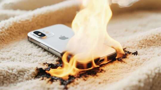 燃烧的智能手机特写素材