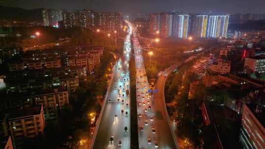 涧塘立交桥车流交通航拍长沙夜景夜晚车辆岳