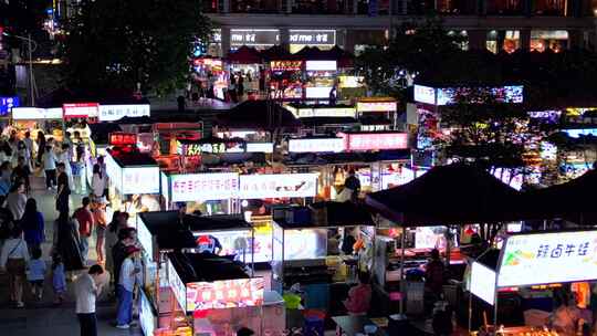 美食街 夜市 人山人海 航拍