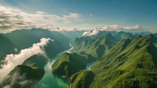 山川河流云海航拍全景