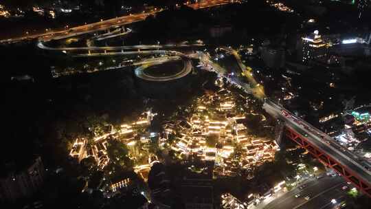 重庆龙门浩老街下浩里夜景灯光航拍