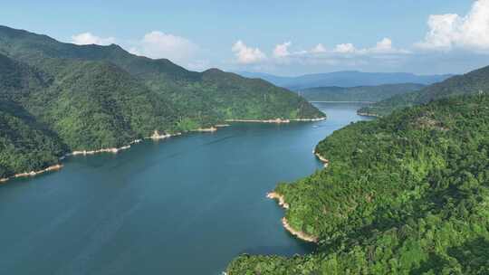 航拍湖南省资兴市东江湖风景区湖光山色景观