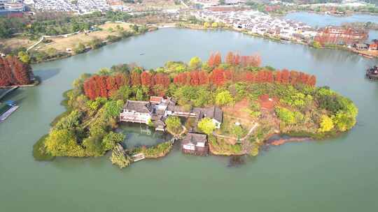 杭州湘湖秋天风景航拍