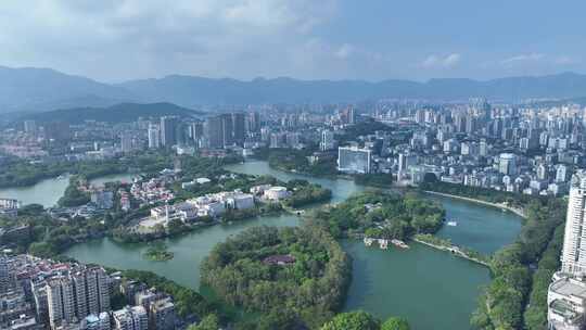 福州西湖公园航拍福建博物院城市公园风景