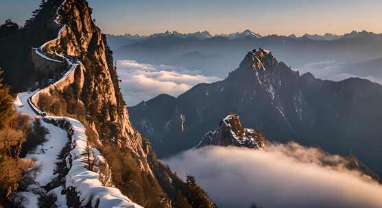 雪山云雾阳光山峰云海日出自然生态环境风景