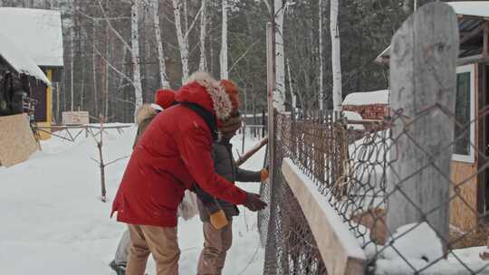 男人，女人，雪，山羊