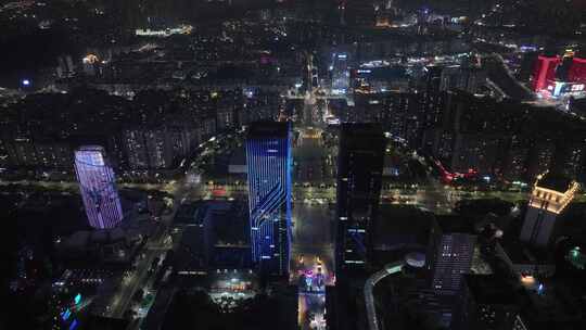 江门五邑华侨广场夜景航拍蓬江万达广场夜景