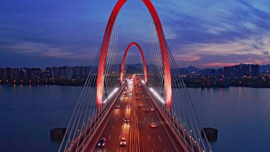 航拍穿越杭州之江大桥视频素材模板下载