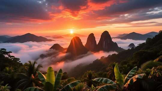 海南五指山热带雨林国家森林公园日出云海