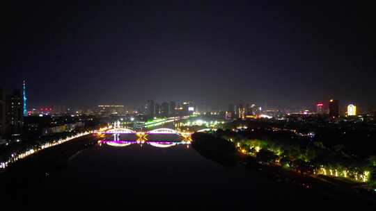 航拍河南漯河沙澧河风景区夜景