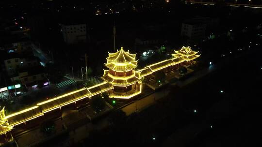 湖南益阳城市地标建筑桥梁夜景航拍