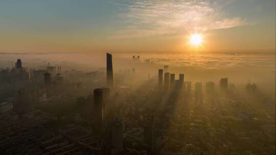 光线 薄雾 清晨 航拍延时 城市风光沈阳