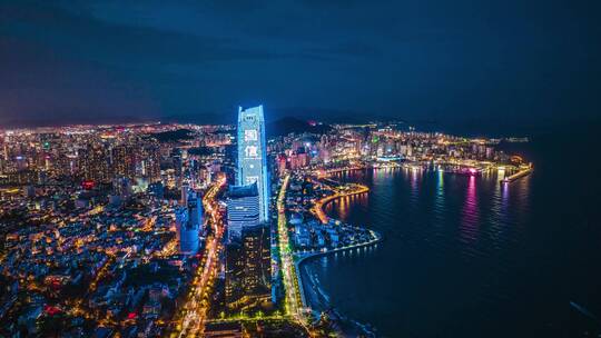 青岛夜景青岛城市夜景航拍