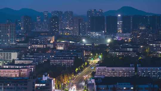 杭州滨江城市车流夜景延时