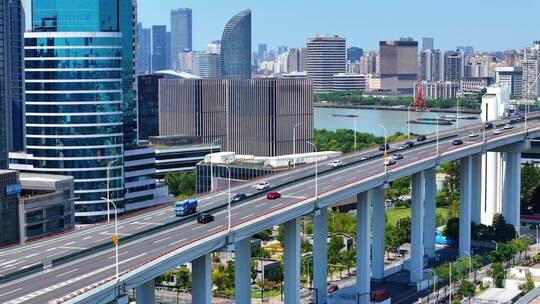 航拍上海城市风景 上海杨浦大桥