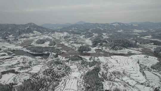 雪后乡村田野航拍全景