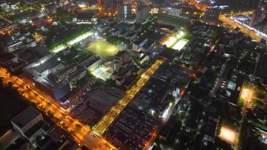 城市市区夜晚夜景航拍延时素材