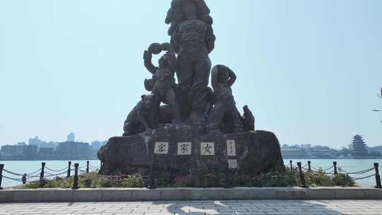 惠州市东江公园客家女雕像航拍
