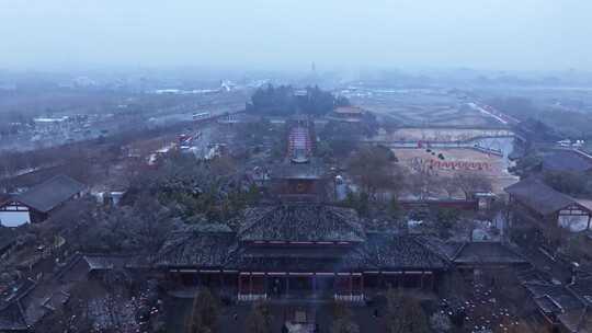 河南商丘火神台景区雪天航拍