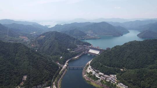 杭州建德白沙镇新安江水库大坝傍晚航拍