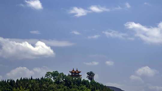 夏日天空远山亭子自然风景空镜延时