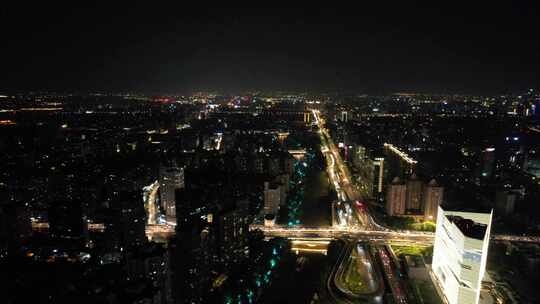 浙江杭州城市夜景交通航拍