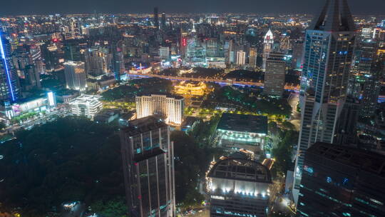 上海黄浦区人民广场航拍夜景延时