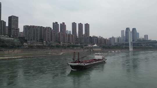 重庆江景船只航拍