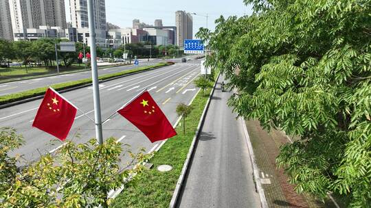 4K航拍道路国庆氛围