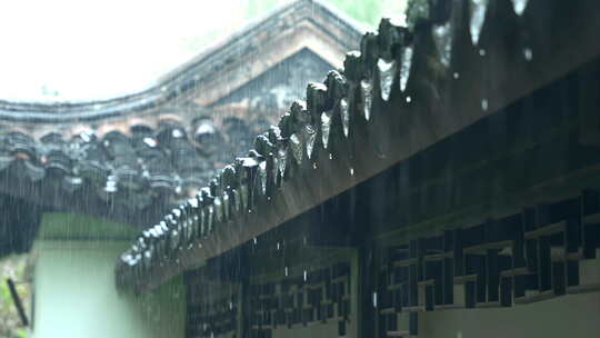 古建筑屋檐下雨雨滴